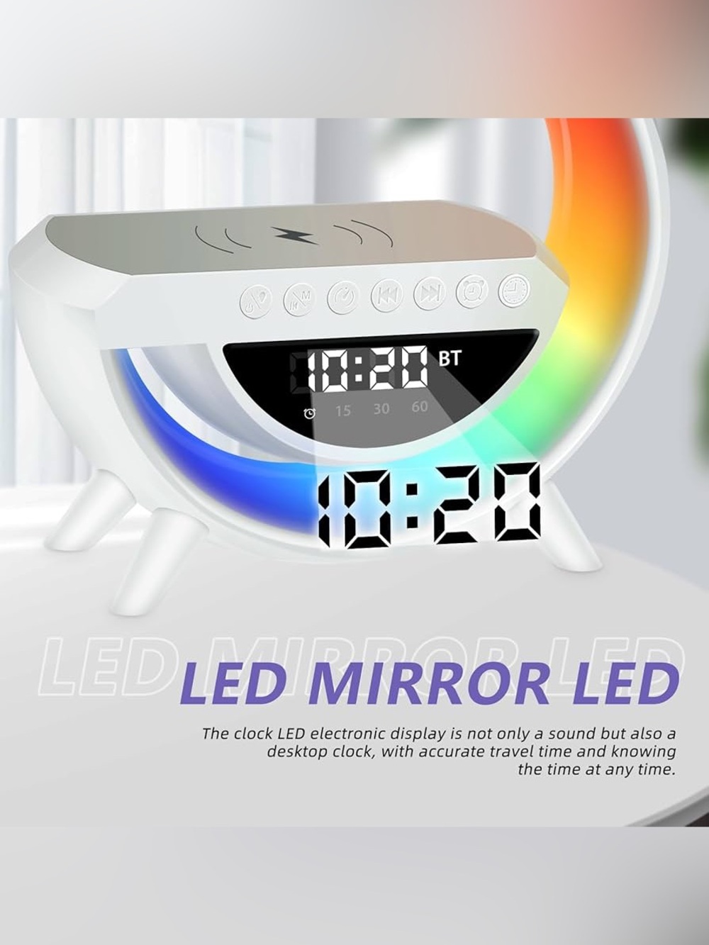 Wireless Charging LED Alarm Clock with Bluetooth Speaker - White - Picture 5 of 16